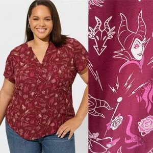 Torrid Disney Maleficent Georgette Hi Low Blouse Sz 2 Red